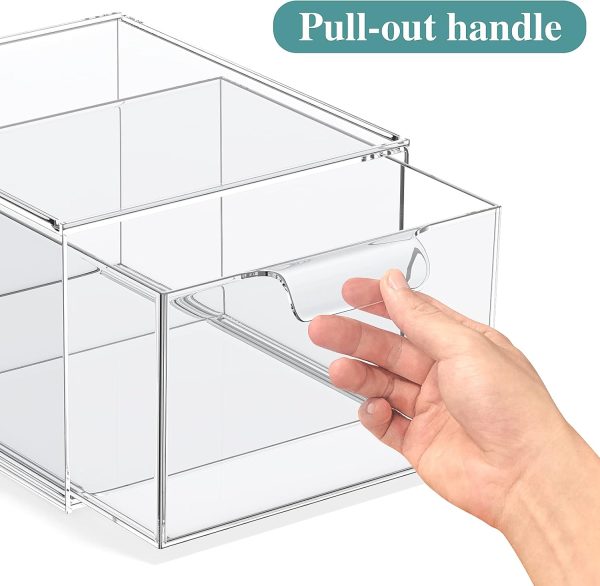 2 Pack Stackable Makeup Organizer and Storage, Acrylic Organizers，Clear Plastic Storage Drawer with Handles for Vanity, Undersink, Kitchen Cabinets, Pantry - Image 2
