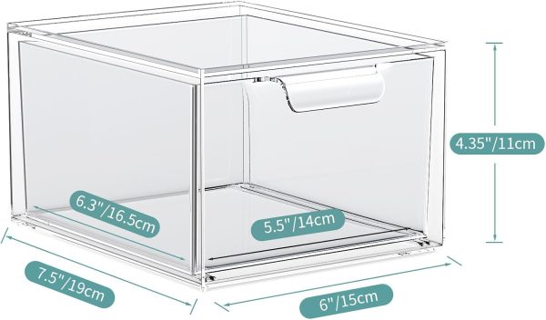 2 Pack Stackable Makeup Organizer and Storage, Acrylic Organizers，Clear Plastic Storage Drawer with Handles for Vanity, Undersink, Kitchen Cabinets, Pantry - Image 3