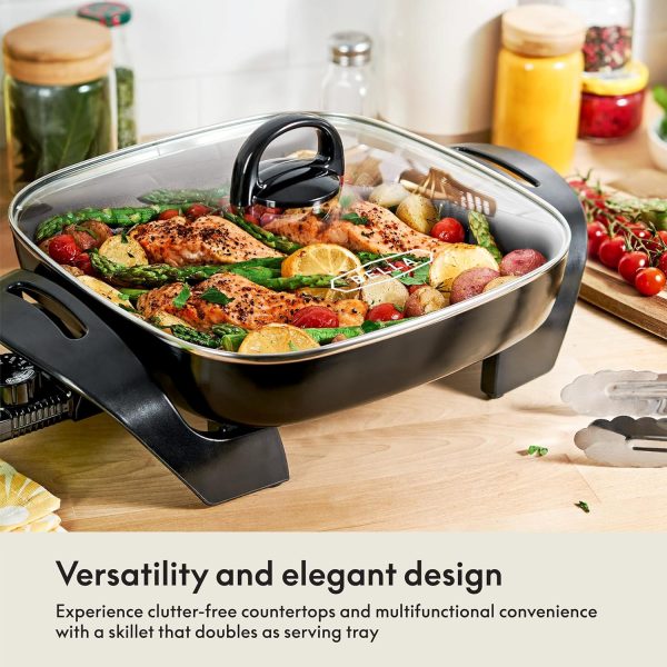 BELLA Electric Skillet and Frying Pan with Glass Lid, Nonstick Coating, Cool Touch Handles, Removable Heating Probe, Dishwasher Safe, 12 x 12 inch, Copper - Image 2