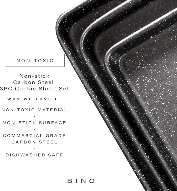 BINO Bakeware Nonstick Cookie Sheet Baking Tray Set 3-Piece - Speckled Gunmetal | NonStick Baking Pans Set | Carbon Steel Tray Bakeware Sets | Oven Safe Baking Set | Cookie Sheet Pans | Food-Safe Tray - Image 2