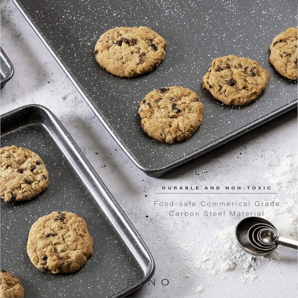 BINO Bakeware Nonstick Cookie Sheet Baking Tray Set 3-Piece - Speckled Gunmetal | NonStick Baking Pans Set | Carbon Steel Tray Bakeware Sets | Oven Safe Baking Set | Cookie Sheet Pans | Food-Safe Tray - Image 3