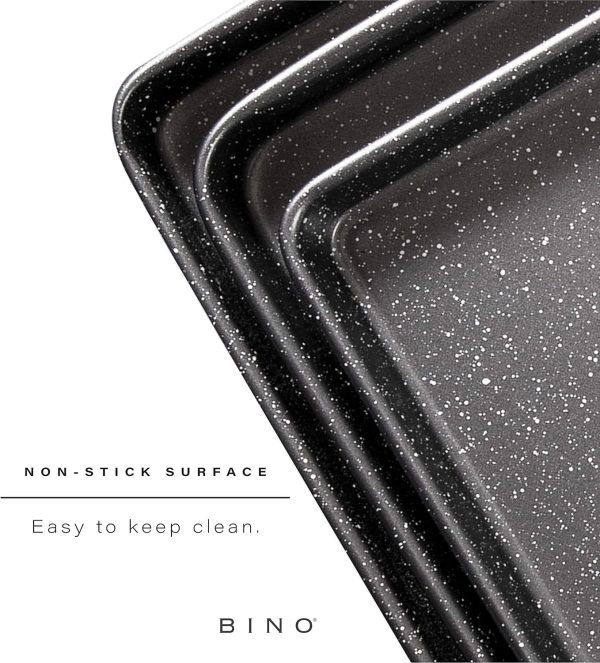 BINO Bakeware Nonstick Cookie Sheet Baking Tray Set 3-Piece - Speckled Gunmetal | NonStick Baking Pans Set | Carbon Steel Tray Bakeware Sets | Oven Safe Baking Set | Cookie Sheet Pans | Food-Safe Tray - Image 4