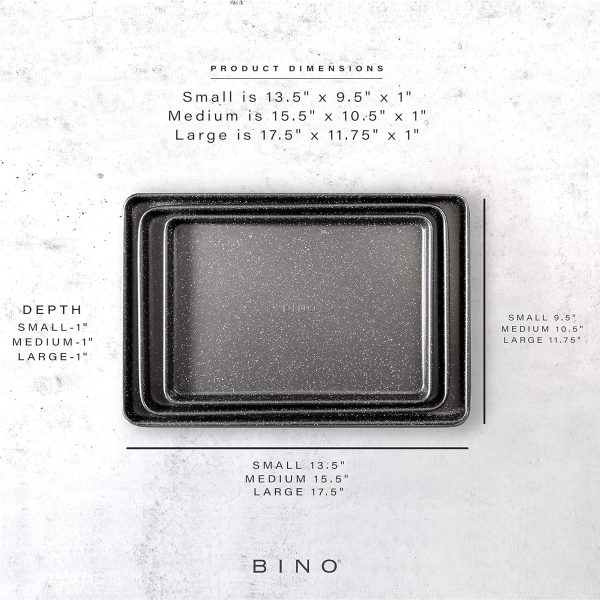 BINO Bakeware Nonstick Cookie Sheet Baking Tray Set 3-Piece - Speckled Gunmetal | NonStick Baking Pans Set | Carbon Steel Tray Bakeware Sets | Oven Safe Baking Set | Cookie Sheet Pans | Food-Safe Tray - Image 5
