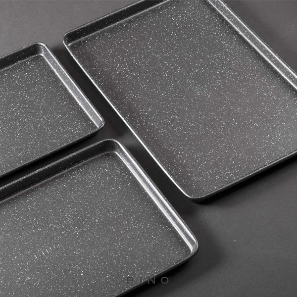 BINO Bakeware Nonstick Cookie Sheet Baking Tray Set 3-Piece - Speckled Gunmetal | NonStick Baking Pans Set | Carbon Steel Tray Bakeware Sets | Oven Safe Baking Set | Cookie Sheet Pans | Food-Safe Tray - Image 6