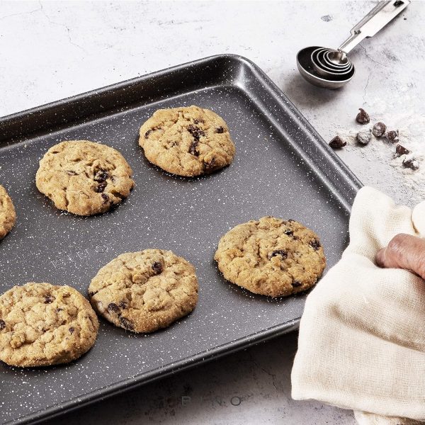 BINO Bakeware Nonstick Cookie Sheet Baking Tray Set 3-Piece - Speckled Gunmetal | NonStick Baking Pans Set | Carbon Steel Tray Bakeware Sets | Oven Safe Baking Set | Cookie Sheet Pans | Food-Safe Tray - Image 8