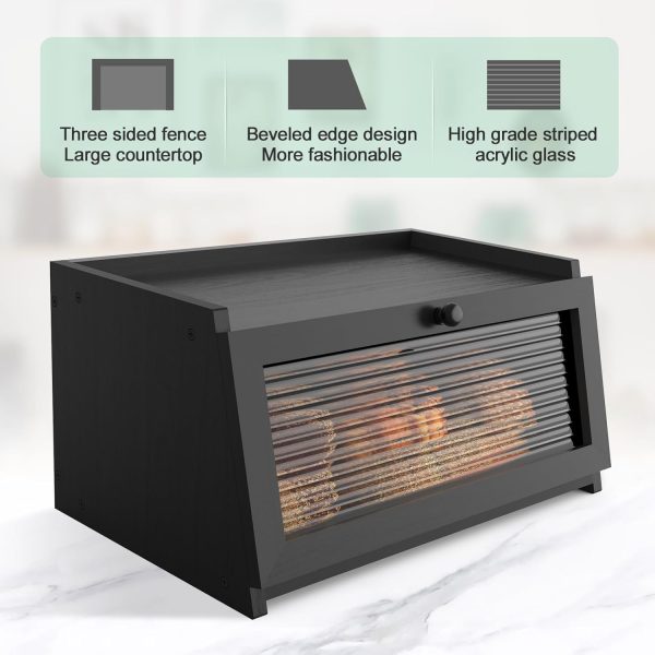 Bread Box for Kitchen Countertop Large Bread Box Farmhouse Bread Container Bread Storage with Window Bread Holder Black - Image 4