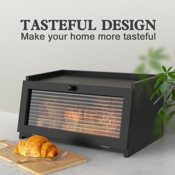 Bread Box for Kitchen Countertop Large Bread Box Farmhouse Bread Container Bread Storage with Window Bread Holder Black - Image 5