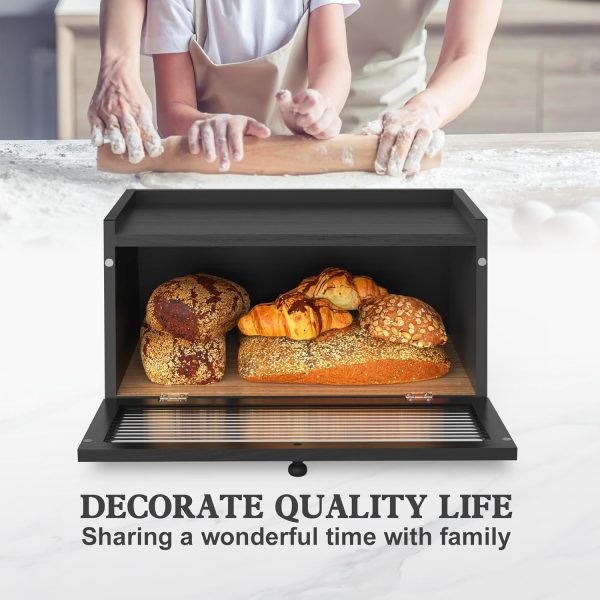 Bread Box for Kitchen Countertop Large Bread Box Farmhouse Bread Container Bread Storage with Window Bread Holder Black - Image 6