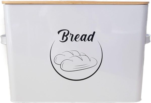 Bread Box | White Farmhouse Bread Box for Kitchen Countertop | Bread Storage Bin Container | Metal Bread Keeper | Vintage Bread Box with Lid & Easy Handle Grip | Bread Container | White