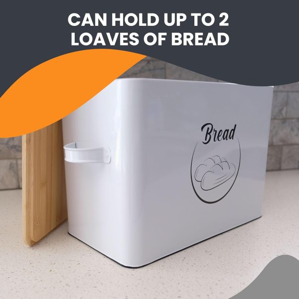Bread Box | White Farmhouse Bread Box for Kitchen Countertop | Bread Storage Bin Container | Metal Bread Keeper | Vintage Bread Box with Lid & Easy Handle Grip | Bread Container | White - Image 3