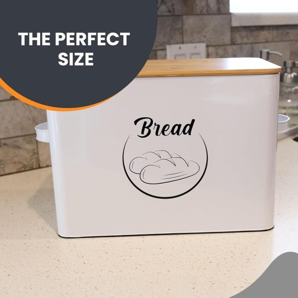 Bread Box | White Farmhouse Bread Box for Kitchen Countertop | Bread Storage Bin Container | Metal Bread Keeper | Vintage Bread Box with Lid & Easy Handle Grip | Bread Container | White - Image 4
