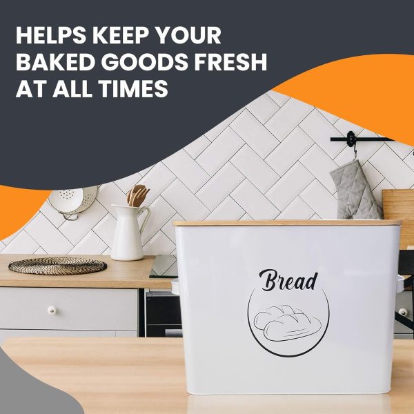 Bread Box | White Farmhouse Bread Box for Kitchen Countertop | Bread Storage Bin Container | Metal Bread Keeper | Vintage Bread Box with Lid & Easy Handle Grip | Bread Container | White - Image 5