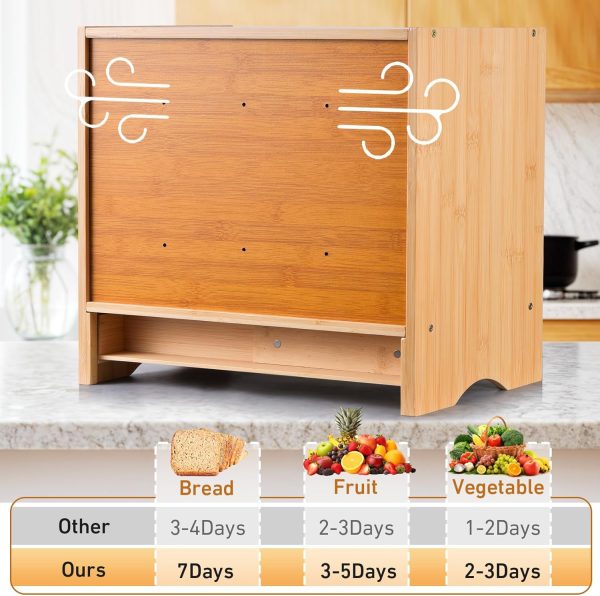 Bread Box with Bread Slicer, Bamboo Bread Box for Kitchen Countertop, Double Layer Corner Bread Box for Homemade Bread, Bread Box with Window, Wooden Homemade Bread Storage, Pantry Counter Corner - Image 4