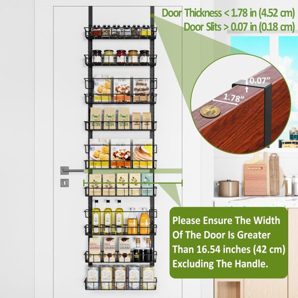 Churboro Over the Door Pantry Organizer Rack with 9 Adjustable Baskets, 9 Tiers Dual-use Hanging or Wall Mount Spice Rack Organizer, Black - Image 3