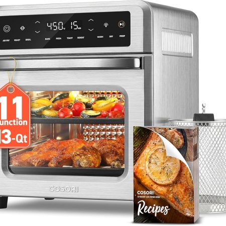 COSORI 11-in-1 Air Fryer Oven , 13Qt Small Footprint Airfryer combo with Rotisserie, Toast, Bake, Roast, Reheat Functions and more, Recipe Book & 6 Accessories Included, Perfect for Small Contertop