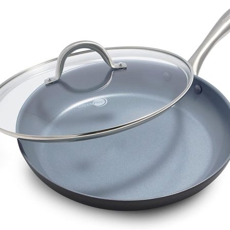 GreenPan Lima Ceramic Hard Anodized 12" Frying Pan Skillet with Lid, PFAS/PFOA-Free Nontoxic Pots and Pans, Oven & Broiler Safe, Stainless Steel Handle, Cookware for Eggs & Omelet, Gray