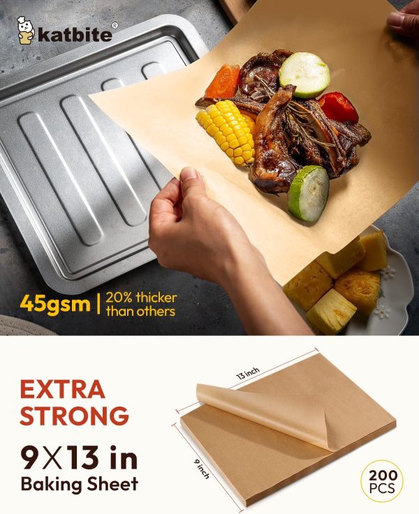 Katbite 200Pcs 9x13 inch Heavy Duty Unbleached Parchment Paper, Parchment Paper Sheets for Baking Cookies, Cooking, Frying, Air Fryer, Grilling Rack, Oven(9x13 Inch) - Image 2