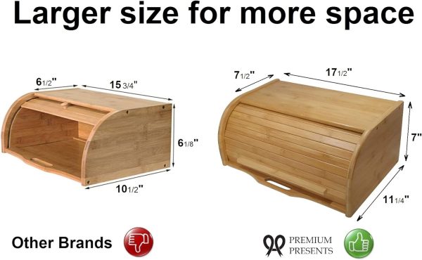 Large bread box bread basket wooden box storage boxes kitchen counter organizer, roll top breadbox. bread boxes for kitchen countertop. Bamboo wooden boxes. (Natural) - Image 2
