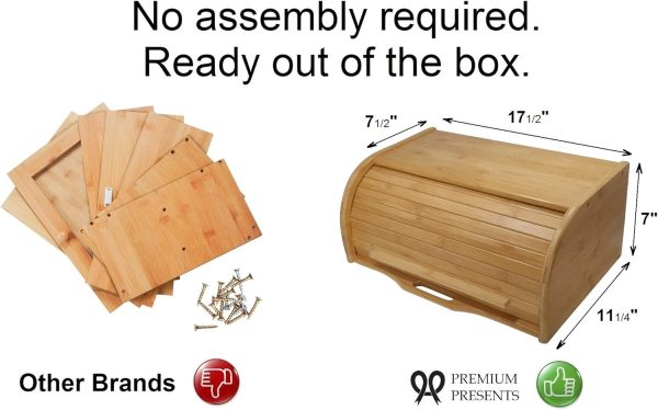 Large bread box bread basket wooden box storage boxes kitchen counter organizer, roll top breadbox. bread boxes for kitchen countertop. Bamboo wooden boxes. (Natural) - Image 3
