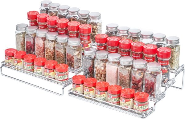 MEIQIHOME 4 Tier Expandable Spice Rack Organizer (11.4 to 22.8 Inch) Step Shelf Spice Storage Holder, for Kitchen Cabinet Countertop Cupboard Pantry, Metal, Chrome