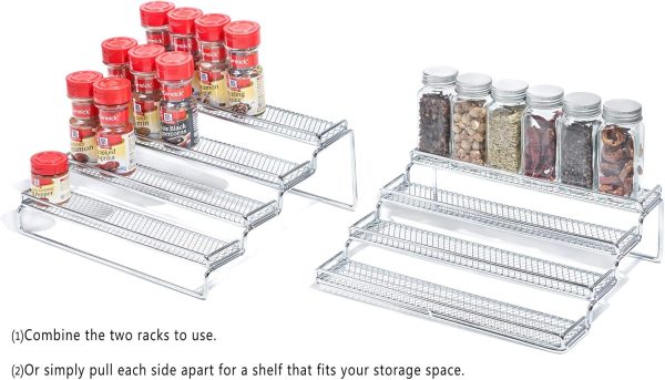 MEIQIHOME 4 Tier Expandable Spice Rack Organizer (11.4 to 22.8 Inch) Step Shelf Spice Storage Holder, for Kitchen Cabinet Countertop Cupboard Pantry, Metal, Chrome - Image 2