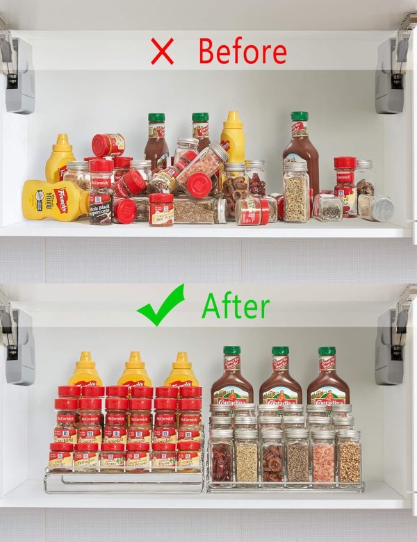 MEIQIHOME 4 Tier Expandable Spice Rack Organizer (11.4 to 22.8 Inch) Step Shelf Spice Storage Holder, for Kitchen Cabinet Countertop Cupboard Pantry, Metal, Chrome - Image 5