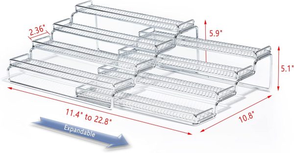 MEIQIHOME 4 Tier Expandable Spice Rack Organizer (11.4 to 22.8 Inch) Step Shelf Spice Storage Holder, for Kitchen Cabinet Countertop Cupboard Pantry, Metal, Chrome - Image 7