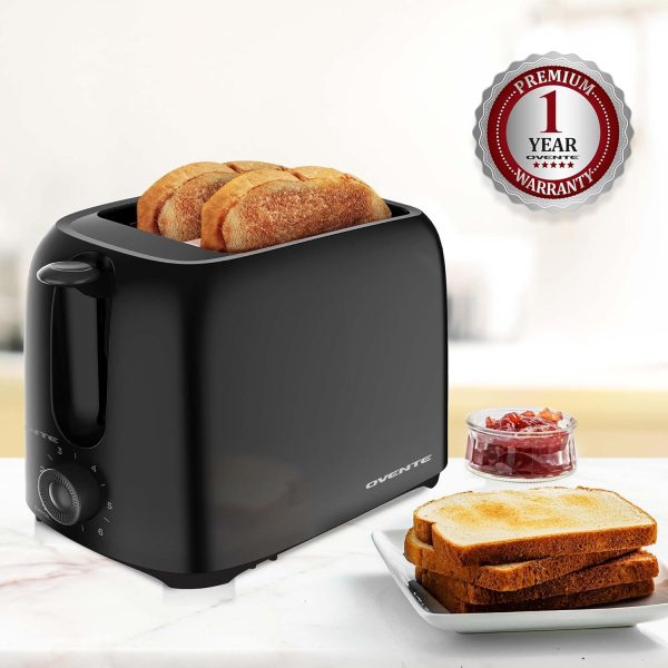 OVENTE Electric 2 Slice Toaster Machine with 6-Shade Toast Settings, 700W Power, Removable Crumb Tray and Compact Design Perfect for Toasting Bread, Bagels, Waffles and Puff Pastry, Black TP2210B - Image 8