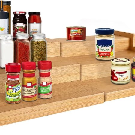 Spice Rack Organizer, 3 Tier Expandable Bamboo Spice Rack Organizer, Great for Kitchen Cabinet, Cupboard, Pantry and More-Bamboo