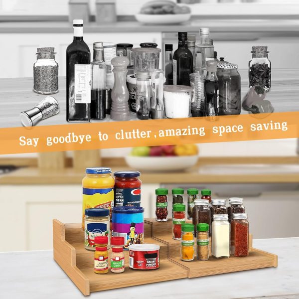 Spice Rack Organizer, 3 Tier Expandable Bamboo Spice Rack Organizer, Great for Kitchen Cabinet, Cupboard, Pantry and More-Bamboo - Image 2
